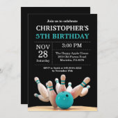 ボーリング誕生日招待状バースデーパーティーティール(緑がかった色) 招待状 (正面/裏面)