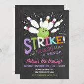 ボーリング誕生日招待状ピンクパープルガール 招待状 (正面/裏面)