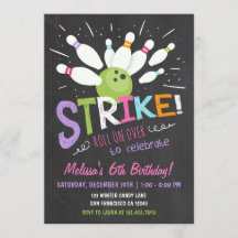 ボーリング誕生日招待状ピンクパープルガール