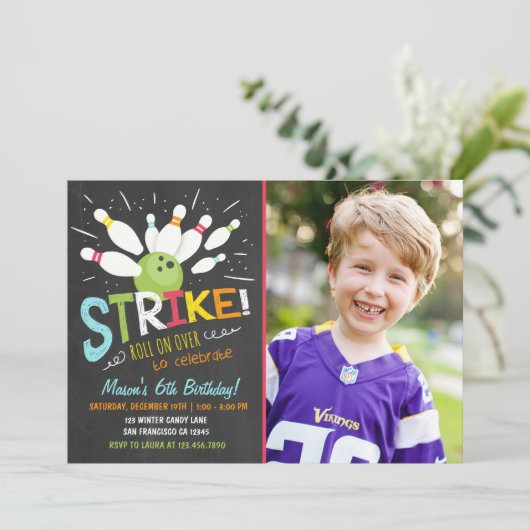 ボーリング誕生日招待状ブルーオレンジボーイ 招待状 (スタンド正面)