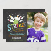 ボーリング誕生日招待状ブルーオレンジボーイ 招待状 (正面/裏面)