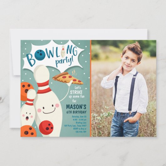 ボーリング誕生日招待状ボーイピザがストライクアップ 招待状 (正面)