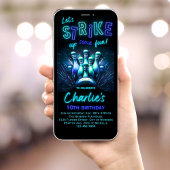 ボーリング誕生日招待状ボーズブルーネオンボーリング 招待状