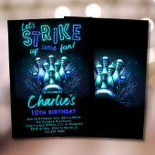 ボーリング誕生日招待状ボーズブルーネオンボーリング 招待状