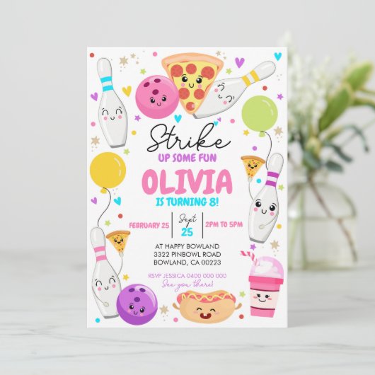 ボーリング誕生日招待状ボーリングピザパーティー 招待状 (スタンド正面)