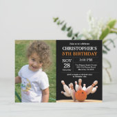 ボーリング誕生日招待状誕生日パーティーオレンジ 招待状 (スタンド正面)