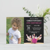 ボーリング誕生日招待状誕生日パーティーピンク 招待状 (スタンド正面)