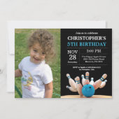 ボーリング誕生日招待状誕生日パーティーブルー 招待状 (正面)