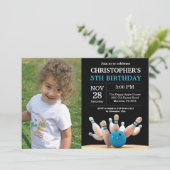 ボーリング誕生日招待状誕生日パーティーブルー 招待状 (スタンド正面)