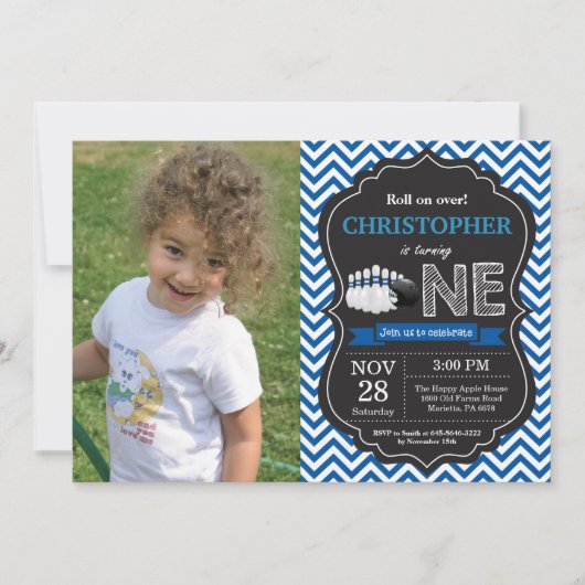 ボーリング誕生日招待状1日目の誕生日パーティー 招待状 (正面)