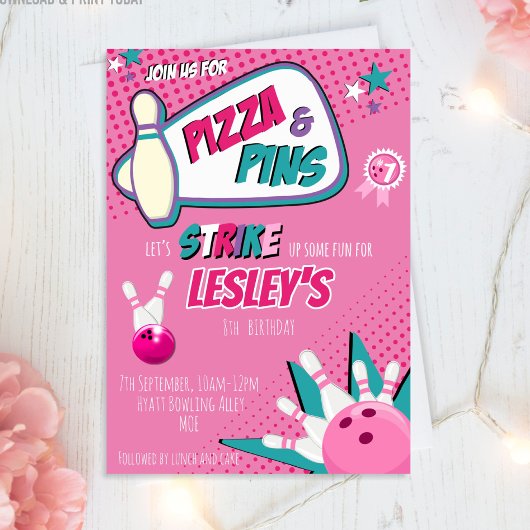 ボーリング誕生日招待状for girls 招待状