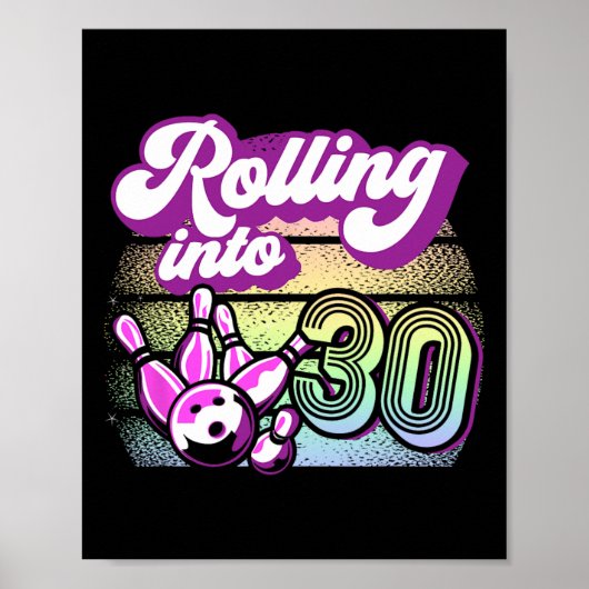 ボーリング転がパーティーの30へのボーリング誕生日 ポスター (正面)