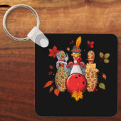 ボーリング3ピンサンクスギビングボウリングをする人、 クリケットの投手ターキーピル キーホルダー (正面)