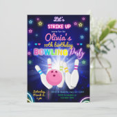 ボーリング、おもしろい、女の子の誕生日招待状。 招待状 (スタンド正面)