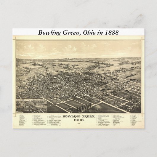 ボーリング・グリーンオハイオ州1888の地図 ポストカード (正面)