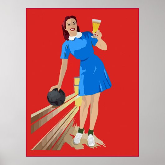 ボーリング、ビール、おもしろい ポスター (正面)