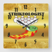 ボーリング·ピンとボール、STRIKEOLOGISTという言葉 スクエア壁時計 (正面)
