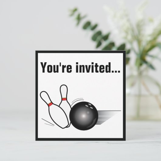 ボーリング・ボールおよびピンの後ゲームのパーティーの招待 招待状 (スタンド正面)