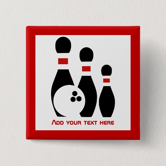 ボーリング・ボールおよびピン黒い赤 缶バッジ (正面)