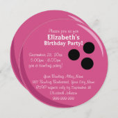 ボーリング・ボールのピンクの誕生会 招待状 (正面/裏面)