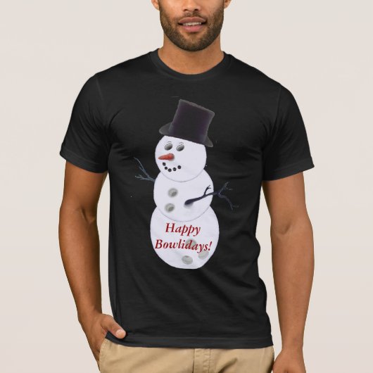 ボーリング・ボールの雪だるまのクリスマス Tシャツ (正面)