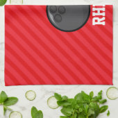 ボーリング;緋色の赤ストライプ色 キッチンタオル (折り畳み)