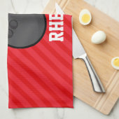 ボーリング;緋色の赤ストライプ色 キッチンタオル (四つ折り)