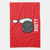 ボーリング;緋色の赤ストライプ色 キッチンタオル (縦)