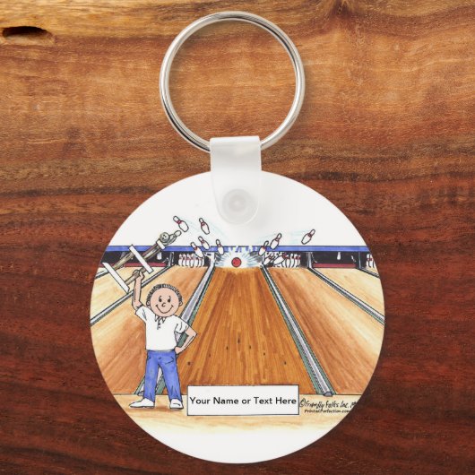 ボーリング- PrintedPerfection.com Keによる男性の漫画 キーホルダー (正面)