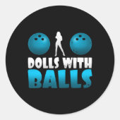 ボールおもしろい付き女性の人形ウォメンズボーリングチーム ラウンドシール (正面)