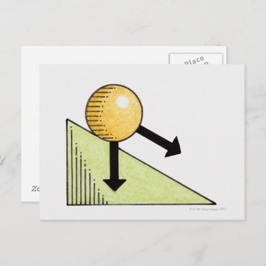 ボールが坂を下るイラストレーション ポストカード (正面/裏面)