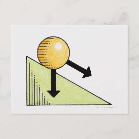 ボールが坂を下るイラストレーション ポストカード (正面)