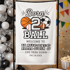 ボールが生まれて2年のスポーツをテーマにした男の子の誕生日パーティー 横断幕