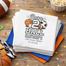 ボールが生まれて2年目のスポーツをテーマにした男の子の誕生日パーティー スタンダードカクテルナプキン