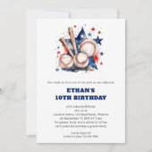 ボールこうもりスターズキッズベースボール誕生日レッドブルー 招待状 (正面)