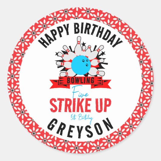 ボールしよう！おもしろいキッズ5thバースデーパーティーボーリング ラウンドシール (正面)