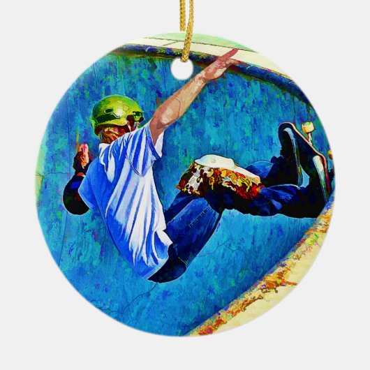 ボールでスケートボードをすること セラミックオーナメント (正面)