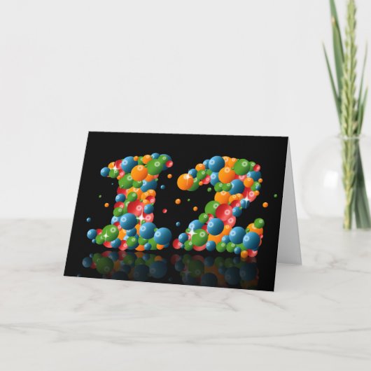 ボールで数字を形成した12歳の誕生日 カード (正面)