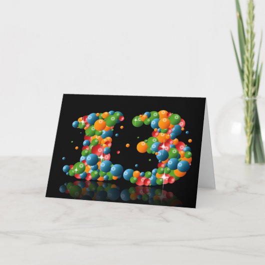 ボールで数字を形成した13歳の誕生日 カード (正面)