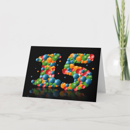 ボールで数字を形成した15歳の誕生日 カード (正面)
