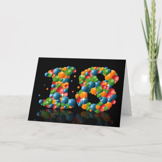 ボールで数字を形成した18歳の誕生日 カード (正面)