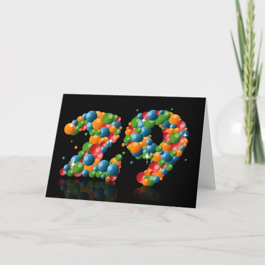 ボールで数字を形成した29歳の誕生日 カード (正面)