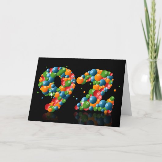 ボールで数字を形成した92歳の誕生日 カード (正面)