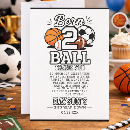 ボールで生まれたスポーツをテーマにした男の子の2歳の誕生日パーティー サンキューカード