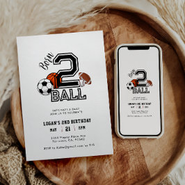 ボールで生まれたスポーツテーマの男の子の2歳の誕生日パーティー 招待状