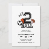 ボールで生まれたスポーツテーマの男の子の2歳誕生日パーティー 招待状 (正面)