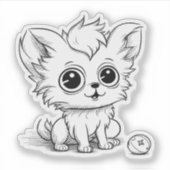 ボールで遊ぶかわいい子犬 シール (正面)