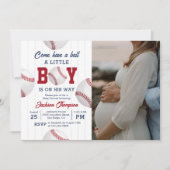 ボールで遊ぼう 野球少年 ベビーシャワー フォト 招待状 (正面)