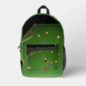 ボールとキューを入れた8ボールのテーブルオイルペイント。 プリントバックパック (正面)