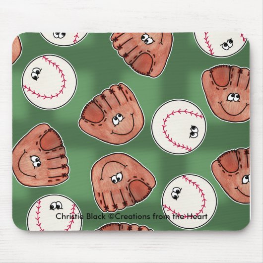 ボールとグローブコラージフィールドの背景 マウスパッド (正面)